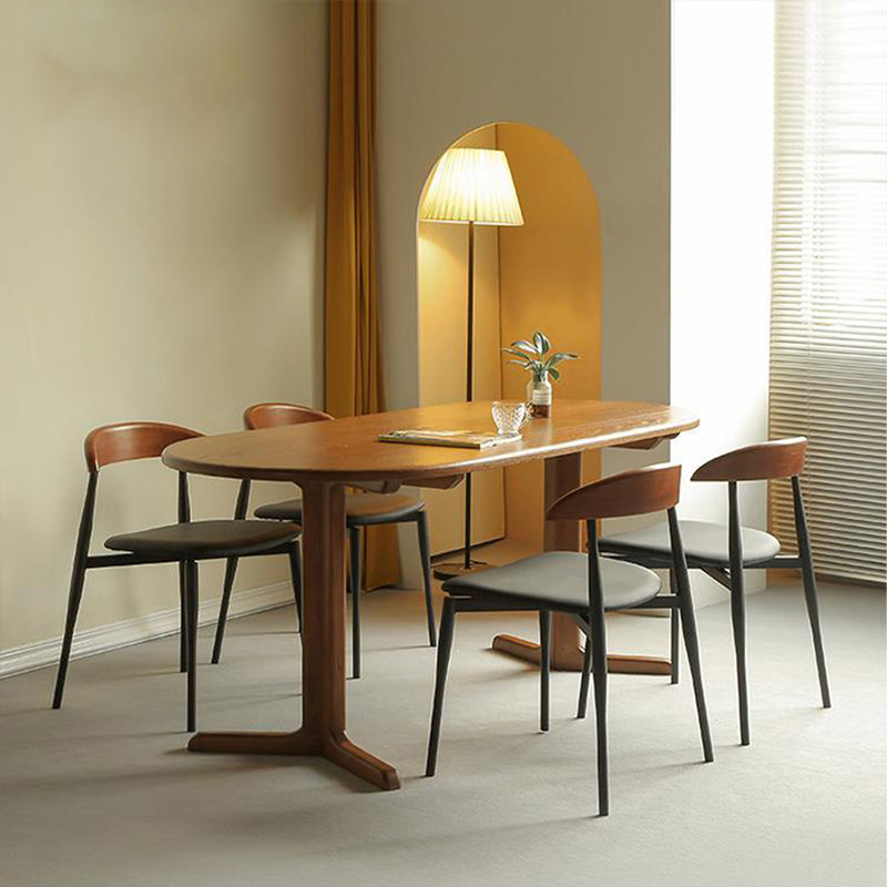 Table de salle à manger ovale en bois massif de couleur noyer, 29.53"H x 78.74"L x 35.43"W