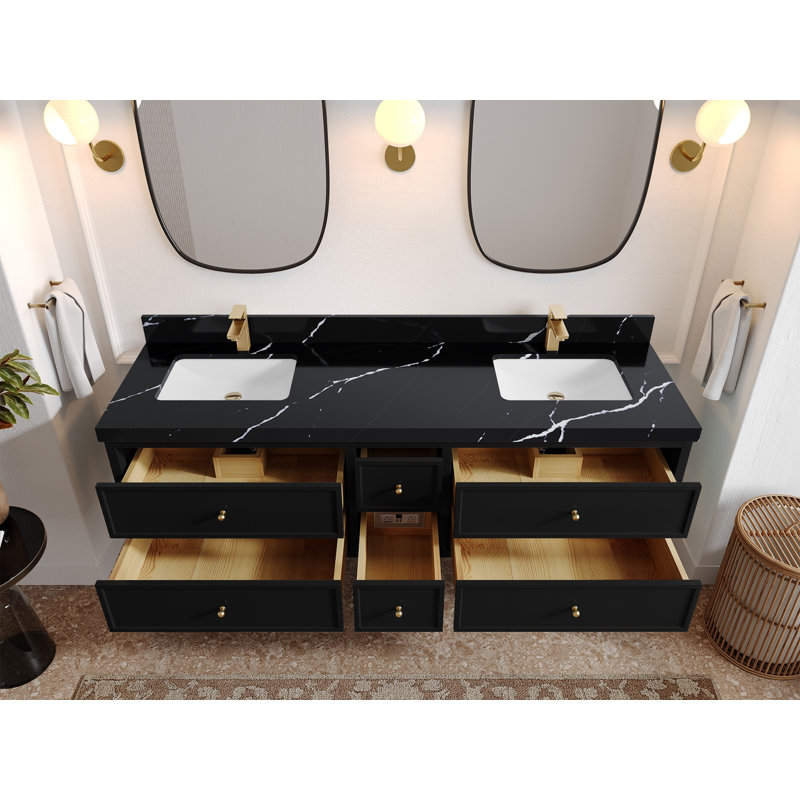 Meuble-lavabo double 72 po Roswell, Noir Calacatta