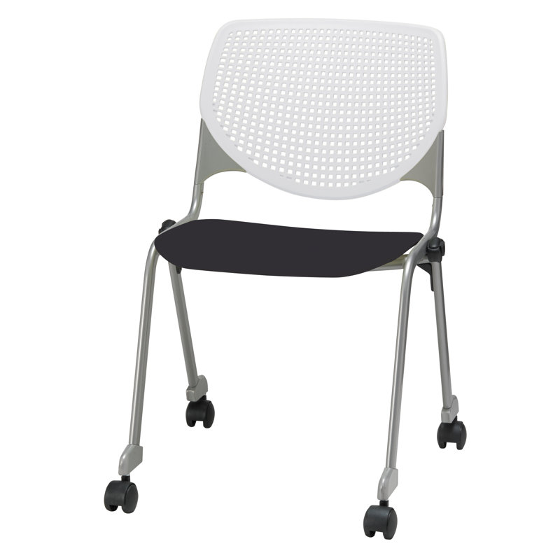 Chaise empilable en poly sans accoudoirs Kool, Avec des roulettes, Blanc / noir