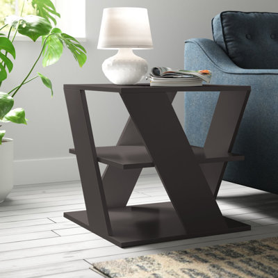Cateline Geometric Floor Shelf End Table with Storage