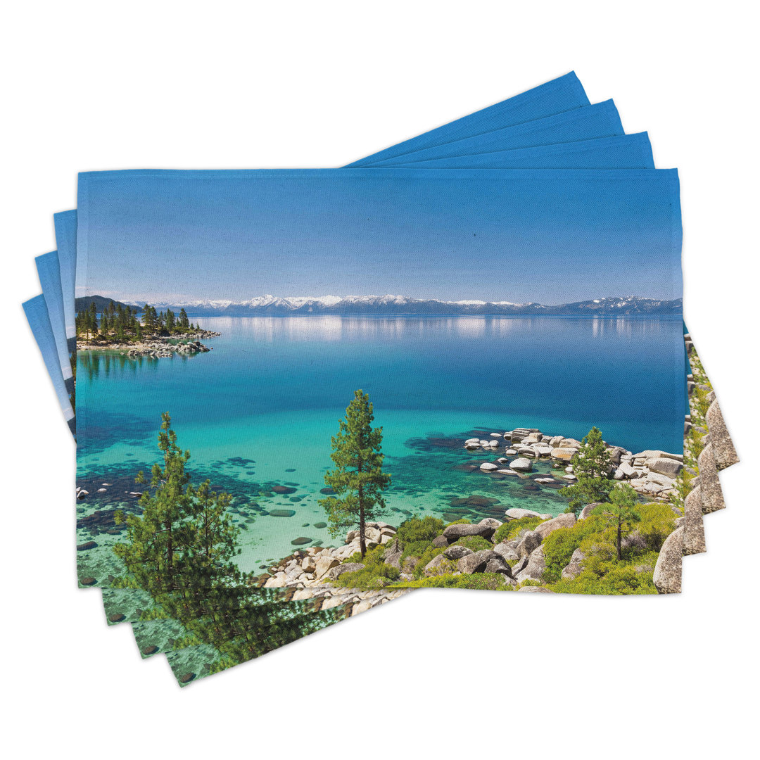 Platzdeckchen 4er Set, Tranquil Tahoe Shoreline, Blau Grau Grün