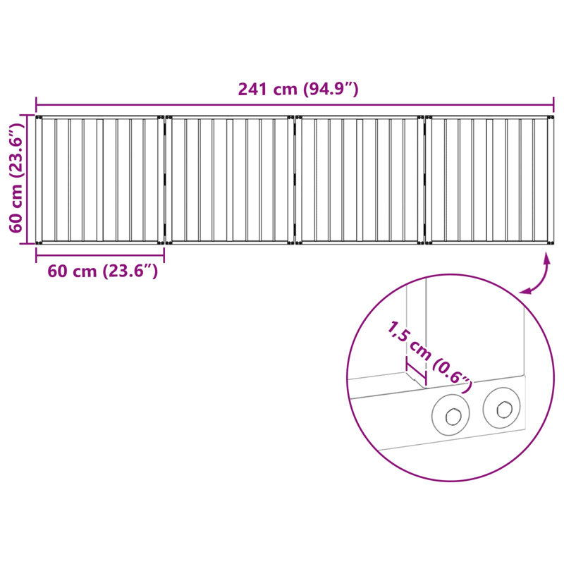 Galvanised Steel Free Standing Pet Gate, 60cm H x 241cm W x 1.5cm D