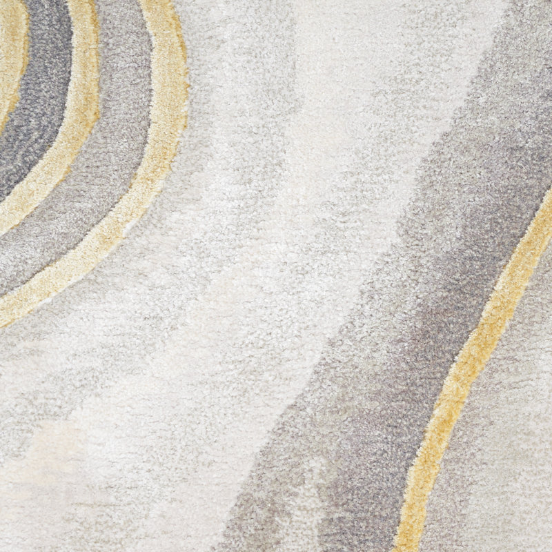 Tapis beige / noir / gris en viscose touffeté à la main Abstract, Rectangle 3 pi 9 po x 5 pi 9 po