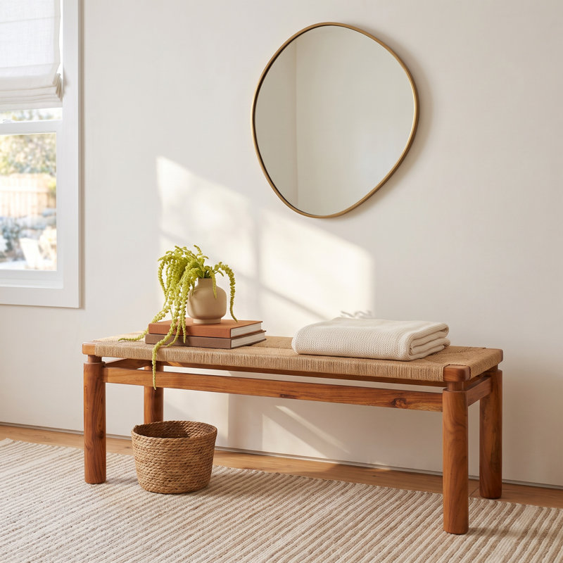 Acacia Wood and Jute Bench, Natural