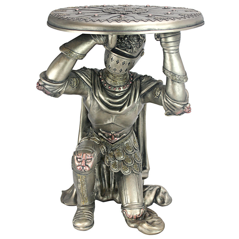 Medieval Pewter Knight Sculptural Round Metal Side Table