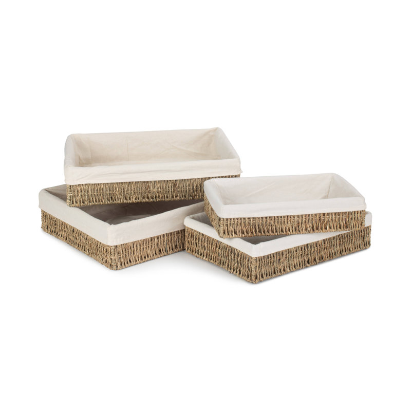 Wicker Lined 4 Piece Seagrass Storage Basket Set