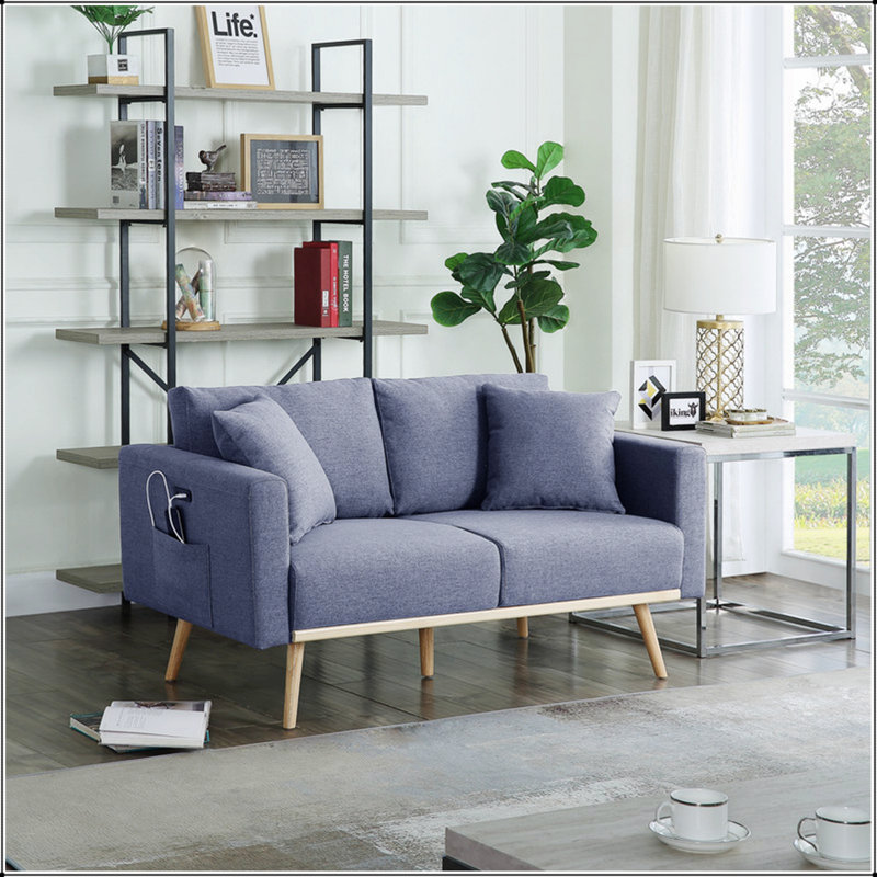 Causeuse Elio de style Mid-Century moderne avec charge USB, poches et coussins moelleux pour une assise confortable