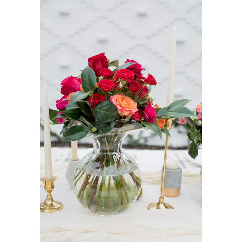 Vase de table en verre Hibiscus, Hauteur totale - 12 po, Transparent