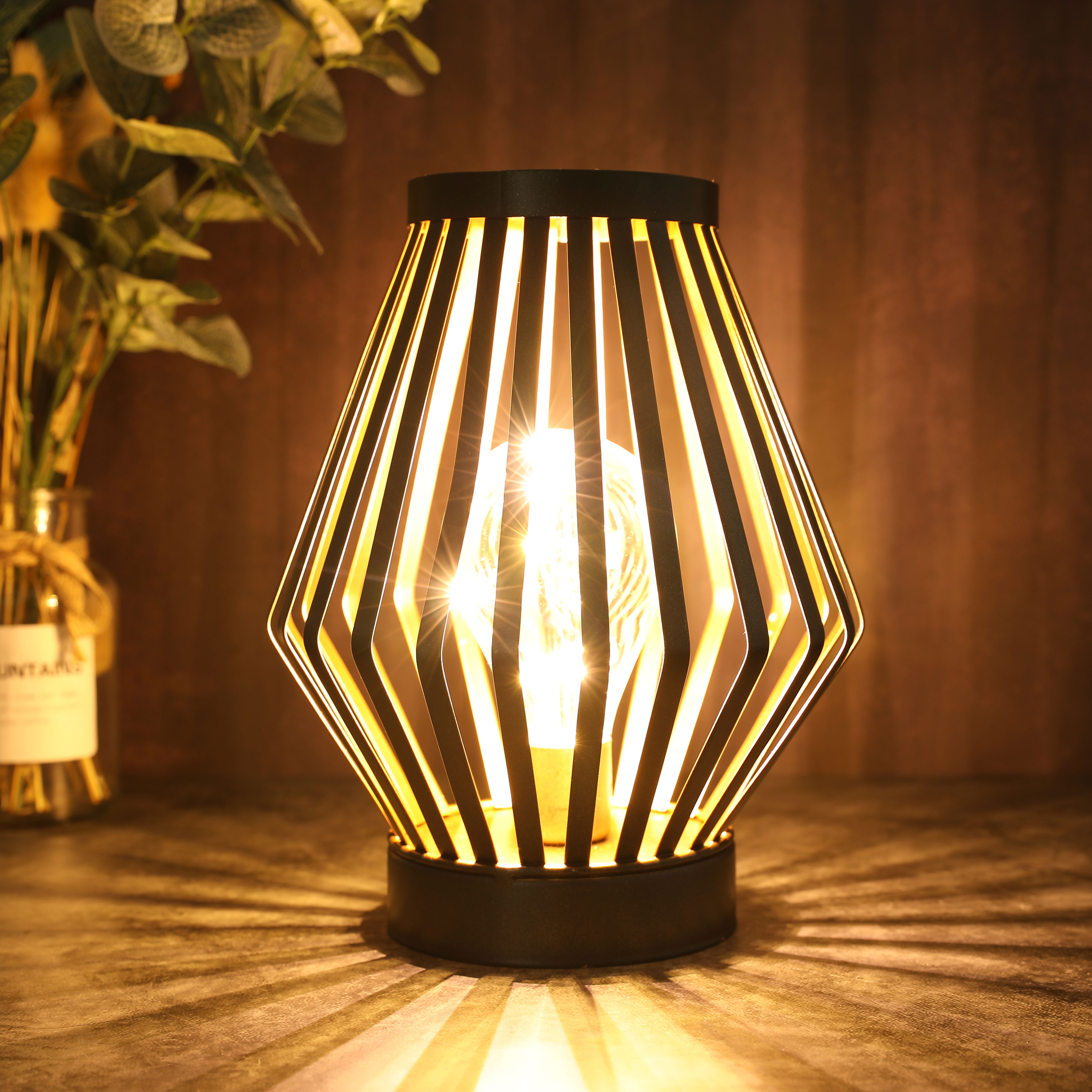 JHY DESIGN Lampe de table de chevet à piles 21cm haute diamant sans fil  batterie lampe suspendue avec ampoule LED Edison pour balcon maison patio  chambre mariages intérieur extérieur (noir : 