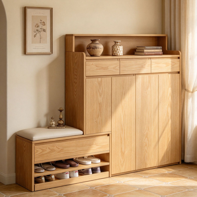 Solid Wood Shoe Storage Cabinet, H 51,18 po x l 65,51 po x P 14,17 po