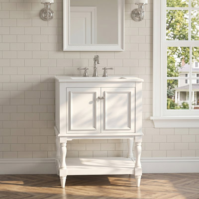 Meuble-lavabo de luxe moderne autoportant 24 po en bois massif et panneau de fibres à densité moyenne avec lavabo en céramique blanc