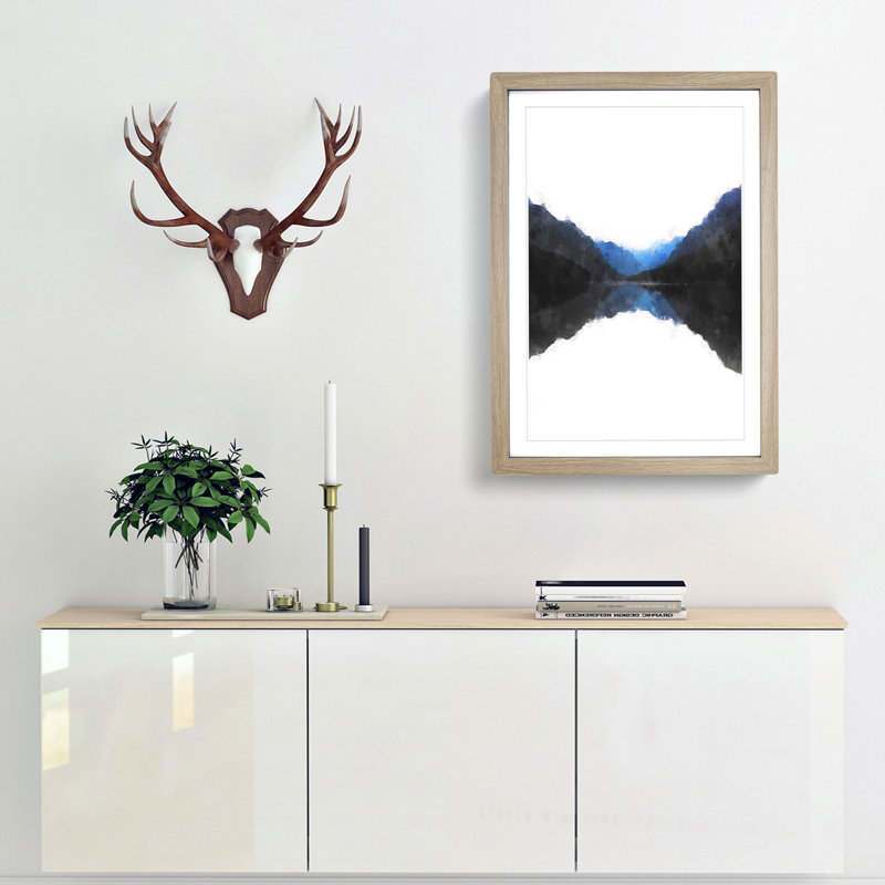 Mountains Reflecting - Single Picture Frame Painting on MDF, 87cm H x 62cm W x 2cm D, Oak Framed