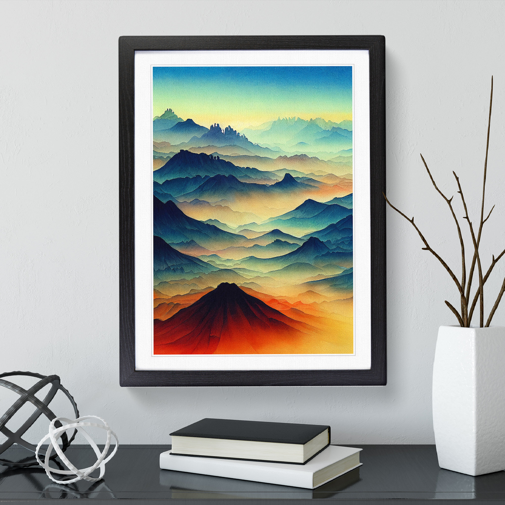 Alpen Home Mountain Landscape Painted No.5 - Picture Frame Graphic Art ...