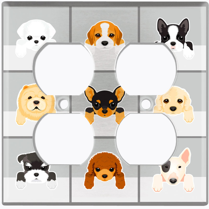 Patterned 2 - Gang Toggle Light Switch Standard Wall Plate, Cute Puppy Dog Small