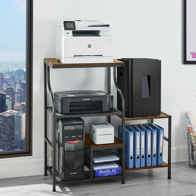 Printer Stand With Storage Shelf, 3-Tier Office Cart For Printer, Scanner, Fax, Books And Files, Space-Saving Home Office Organization Furniture, Sturdy Metal Frame