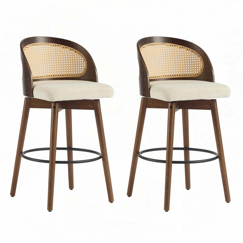Tabouret de bar rotatif à structure en bois, Blanc