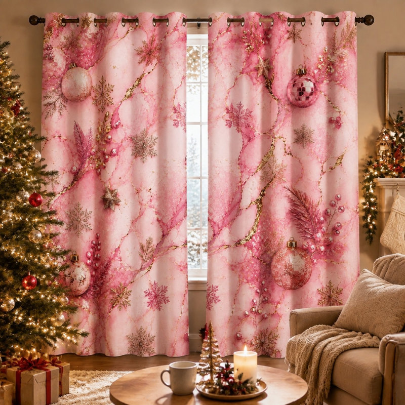 2 pièces ornements de Noël en marbre rose, rideaux à motif de flocons de neige, art abstrait à texture fluide, anneau décoratif moderne pour salon, décoration de vacances pour la maison