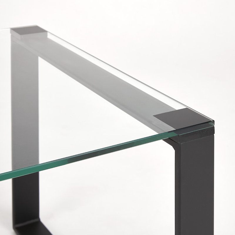 Mihran Glass Top Single Coffee Table, 16" H x 42" W x 24" D, Black