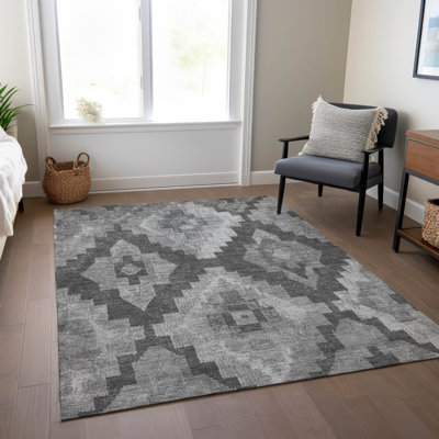 Tapis intérieur / extérieur gris lavable à la machine Xhevrie
