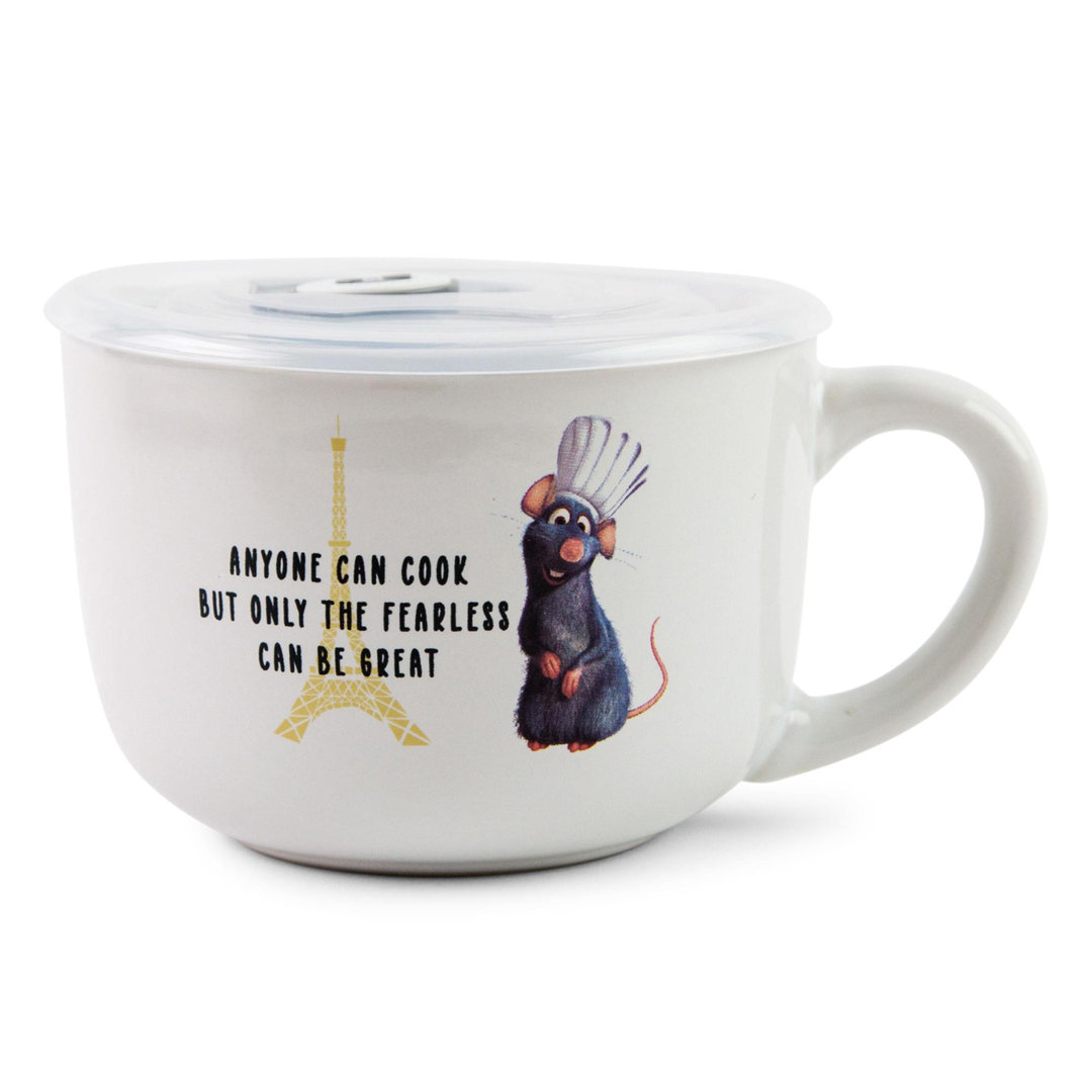 Disney Pixar Ratatouille "Anyone Can Cook" Ceramic Soup Mug With Lid | 24 Ounces Silver Buffalo