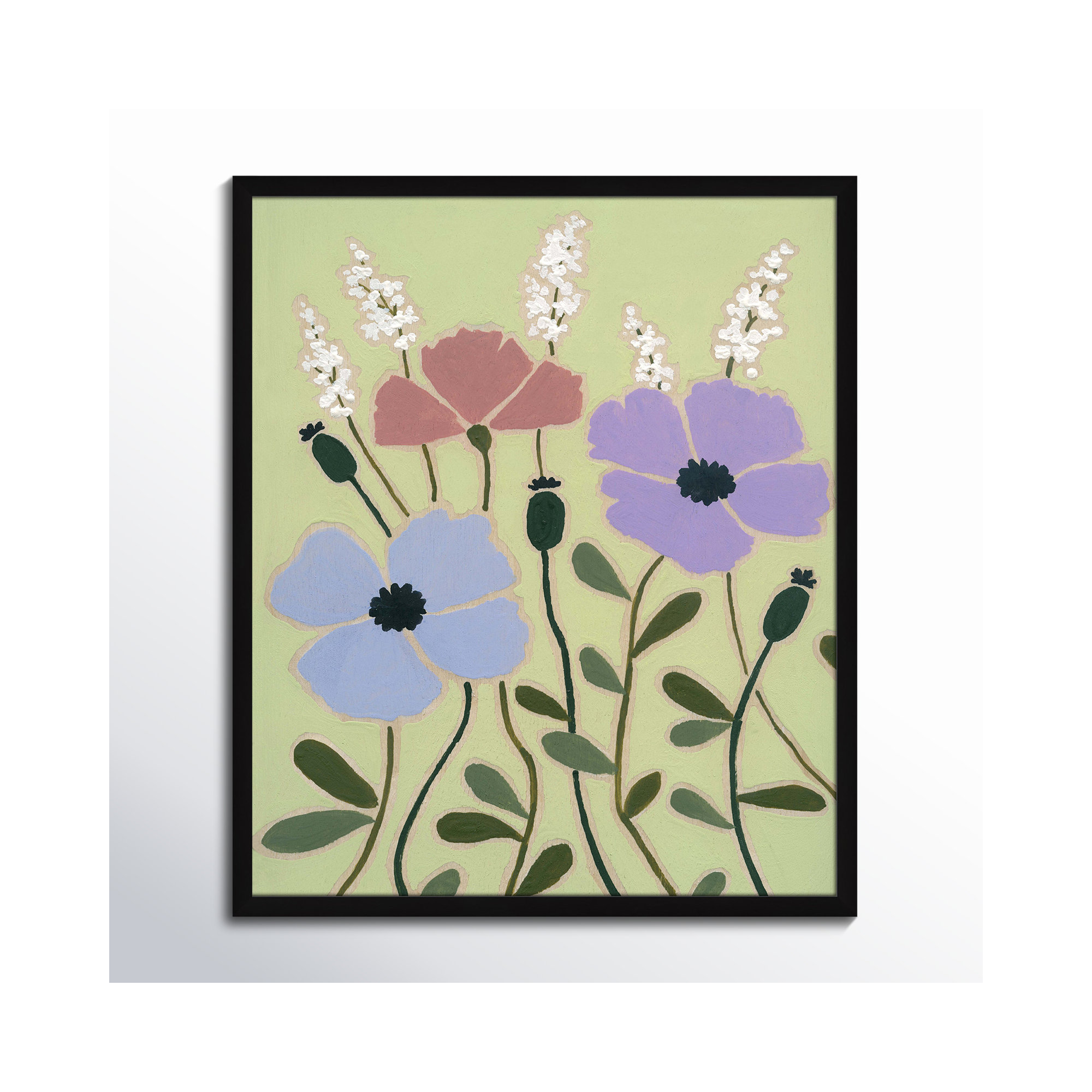 Woodblock Floral III by - Single Picture Frame Print, Satin Black Framed, 25.5" H x 21.5" W x 1.25" D