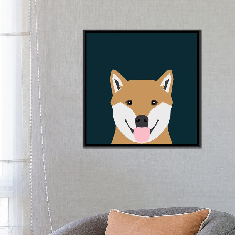 Shiba Inu, impression sur toile tendue, H 26 po x l 26 po x P 1,5 po, Toile avec cadre noir, Pas de tapis