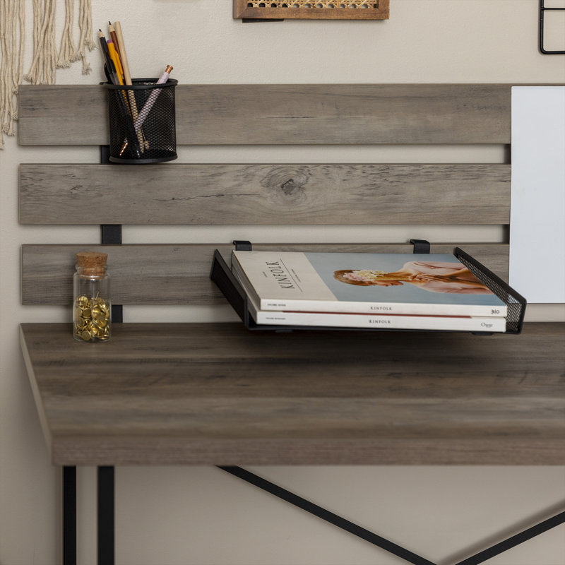 42" Slat Back Writing Desk, Grey Wash/Black