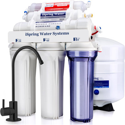 iSpring RCC7AK-BLK 75 GPD NSF Certified Alkaline 6-Stage Reverse Osmosis System with Stylish Black RO Faucet, pH Remineralization RO Water Filter System Under Sink, Superb Taste Drinking Water Filter