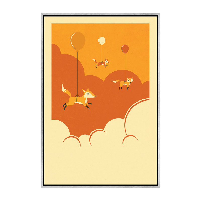 Volée de renards, art encadré, H 60 po x l 40po x P 1,5 po, Toile avec cadre argenté
