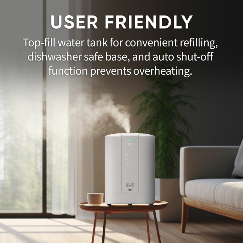 Evo White Evaporative Tabletop Humidifier with Digital Monitoring