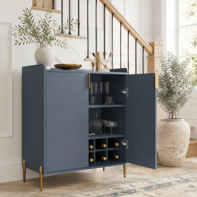 Armoire de bar à vin à 2 portes avec porte-bouteilles et tablette de rangement réglable, buffet moderne avec charnière à fermeture en douceur, armoire de buffet de salle à manger, armoire à liqueur de cuisine, chariot de café de salon