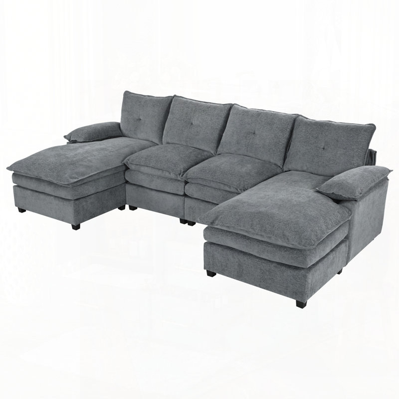 Canapé modulaire confortable en U en chenille pour espaces variés, Gris