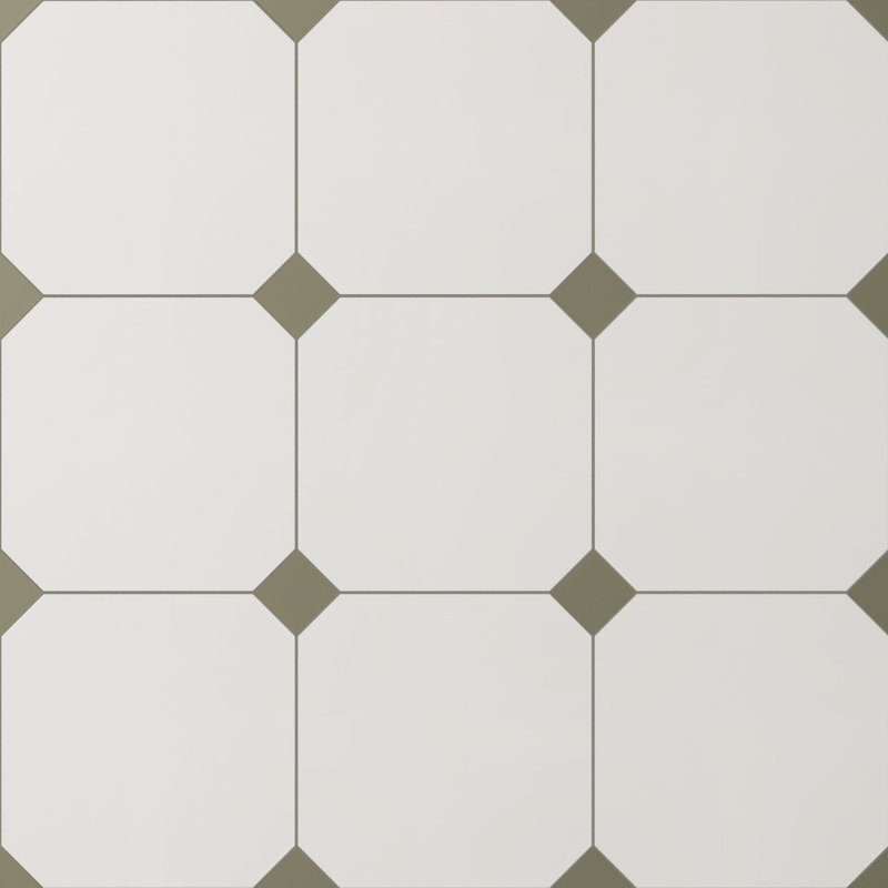 Vaudeville Octagon Humo W/Taco 7-7/8 In. X 7-7/8 In. Porcelain Floor And Wall Tile, White/Green