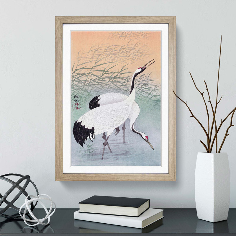 Two Cranes by Ohara Koson - Picture Frame Painting Print, Oak Framed, 36cm H x 27cm W x 2cm D