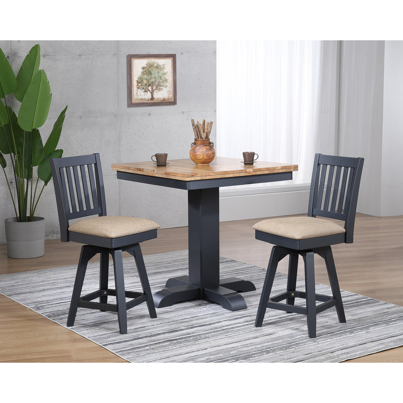 Tabouret de bar pivotant en bois massif Derbyshire, Tabouret de comptoir (siège d’une hauteur de 24