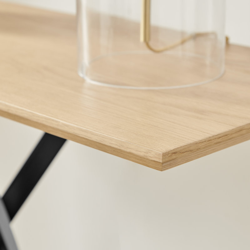 Lenworth Luxury Console Table In Veneer And Metal Legs - Modern Statement Design Hallway Table, Oak Wood
