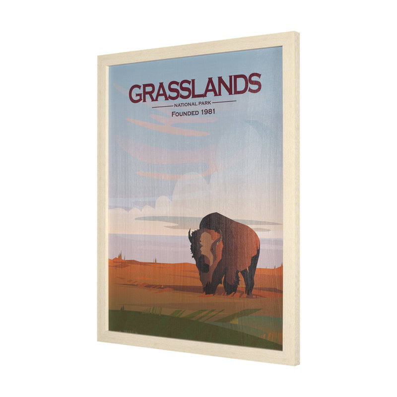 Reproduction d'art encadrée à la main Grasslands GO (XL), H 43 po x l 33 po, Cadre d'angle fermé brun / blanc