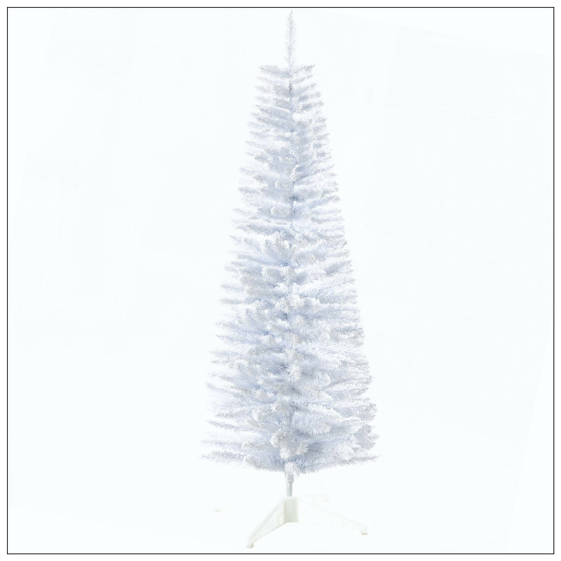 Snow Flocked Artificial Pencil Christmas Tree, Slim Xmas Tree With Realistic Branches And Plastic Base Stand For Indoor Decoration