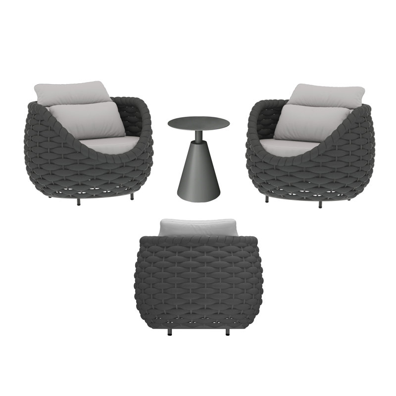Fully Assembled Altuminum Frame PVC-coated polyester Rope 4set 3 Person Outdoor Lounge Single Sofas With Coffee Table and Cushions for Outdooruse,Balcony, Terrace, Poolside,Garden,Patio,Porch