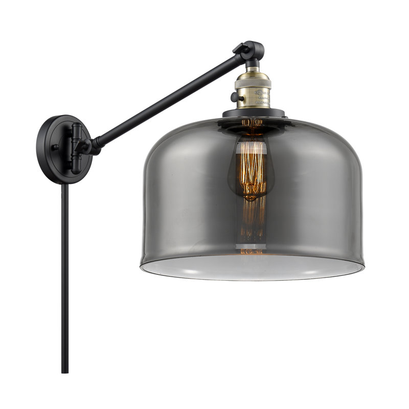 Bell - bras pivotant 1 lumière 12 po, Plaqué couleur fumée, Laiton antique noir, Ampoule non incluse