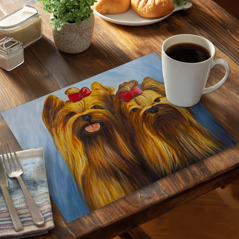 Contemporary Pets Bedroom Placemat - Two Smiling Dogs Decor