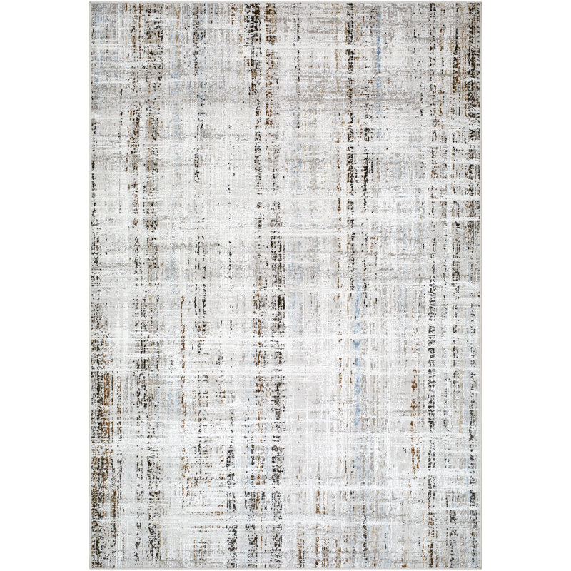 Rectangle Acanthe Machine Woven Polyester/Polypropylene Area Rug in Brown/Gray, Rectangle 5'3" x 7'
