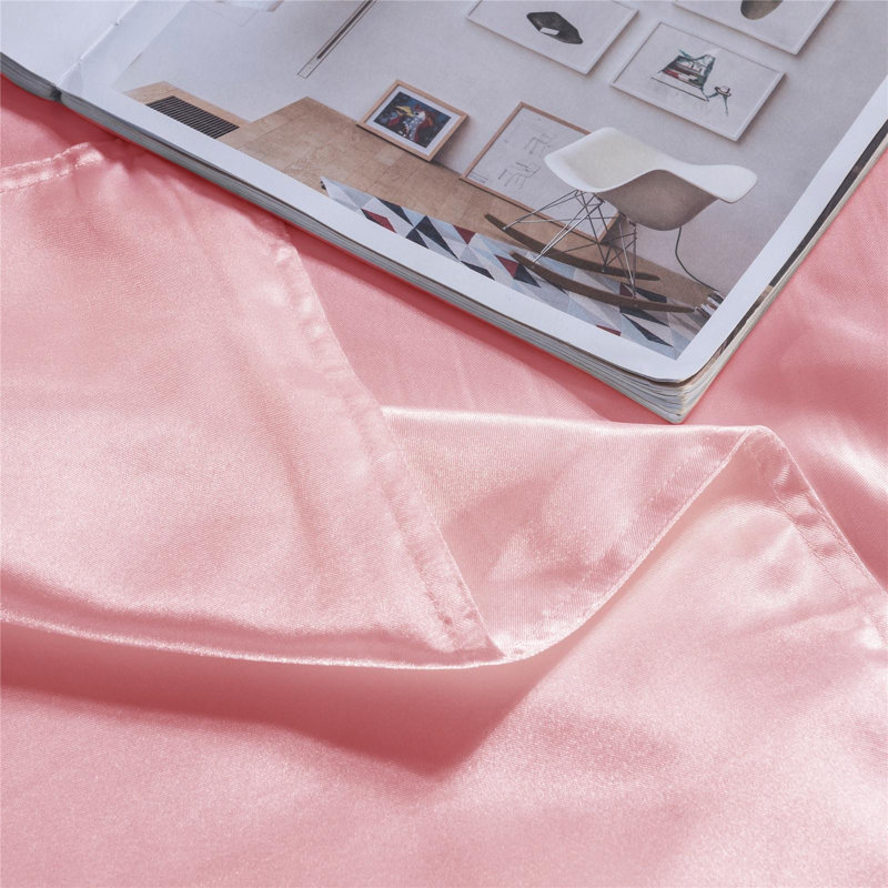 Ensemble de housse de couette en satin , Housse de couette pour très grand lit et 2 taies, Rose