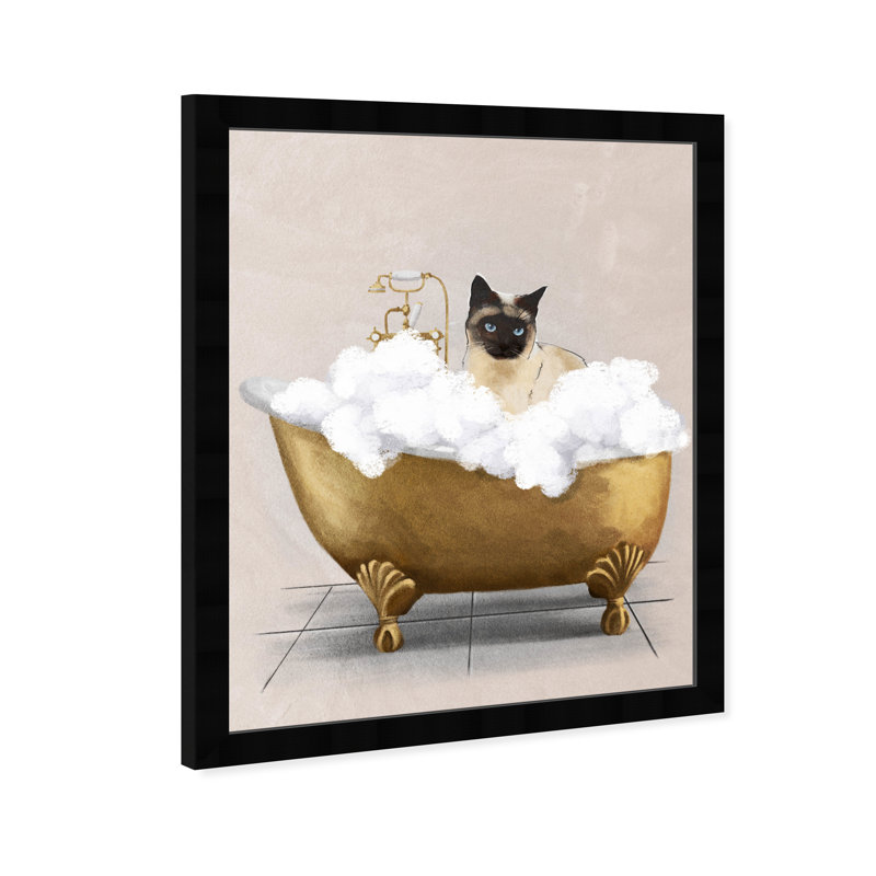 Bath Bath Cat - peinture encadrée, Cadre noir, H 22 po x l 22 po