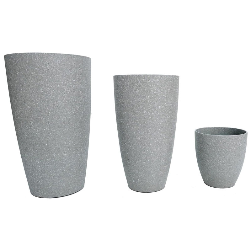 Ensemble de 3 grandes jardinières en plastique avec drainage 24 21 11 pouces gris clair