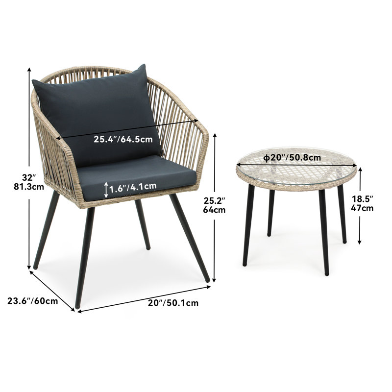 Huba 2 - Person Patio Dining Set with Round Table , Cushions Included, Black
