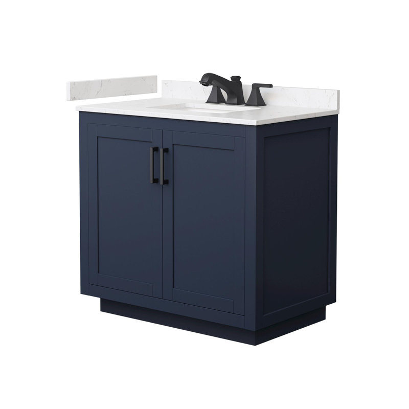 Miranda 36" Freestanding Single Bathroom Vanity with Cultured Marble Top, Matte Black, Blue