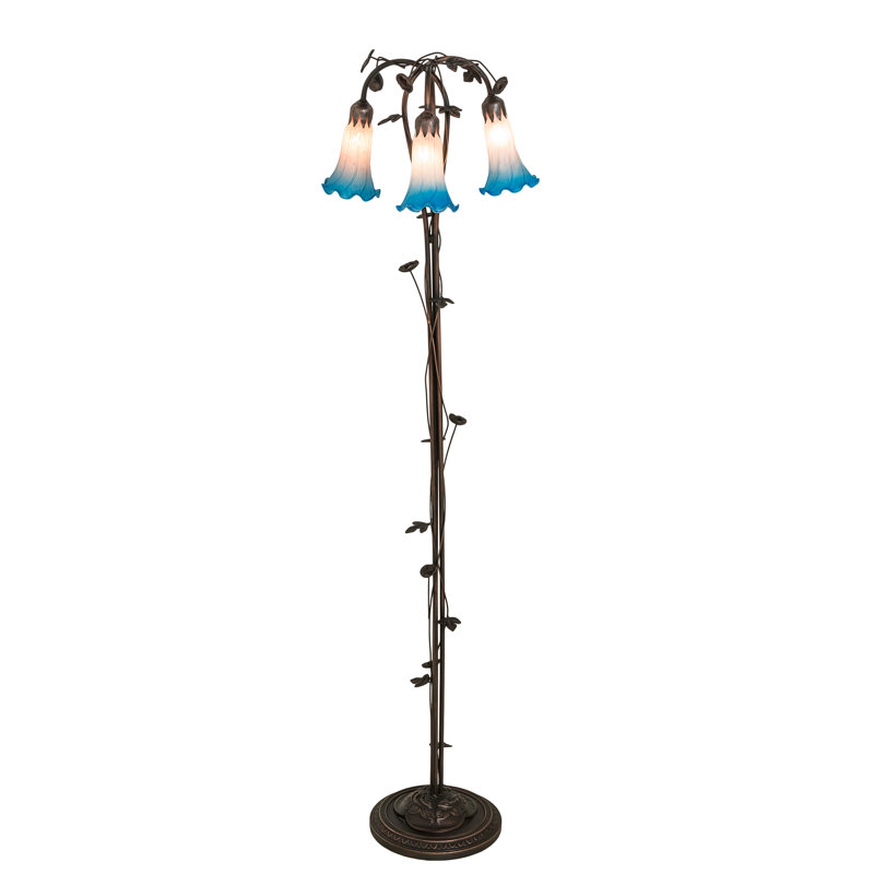 58" High Pink/Blue Tiffany Pond Lily 3 Light Floor Lamp, Pink/Blue