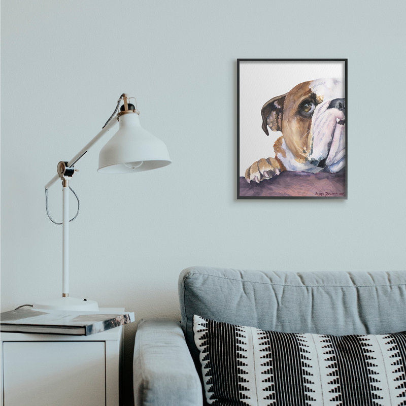 Portrait d'un chien curieux bouledogue anglais, Cadre noir, H 20 po x l 16 po