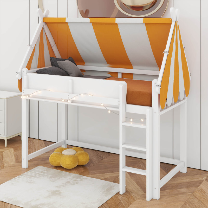 Lit mezzanine double avec lumières DEL, Blanc, Lit double